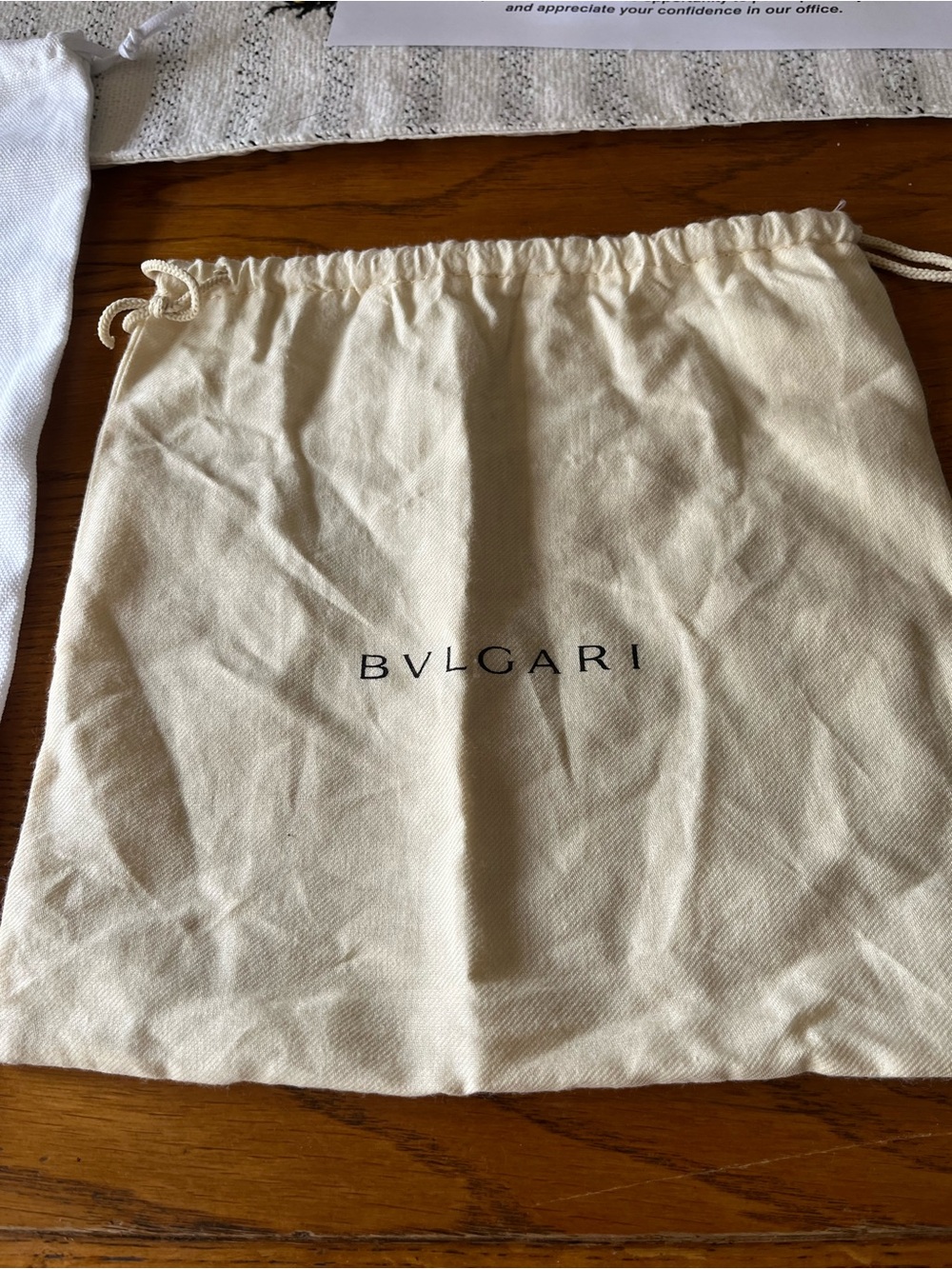 Bvlgari cream colored cotton dust bag